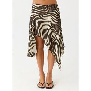 NWT PEPPPERMAYO Kia Low Rise Asymmetrical Midi Skirt ZEBRA animal print